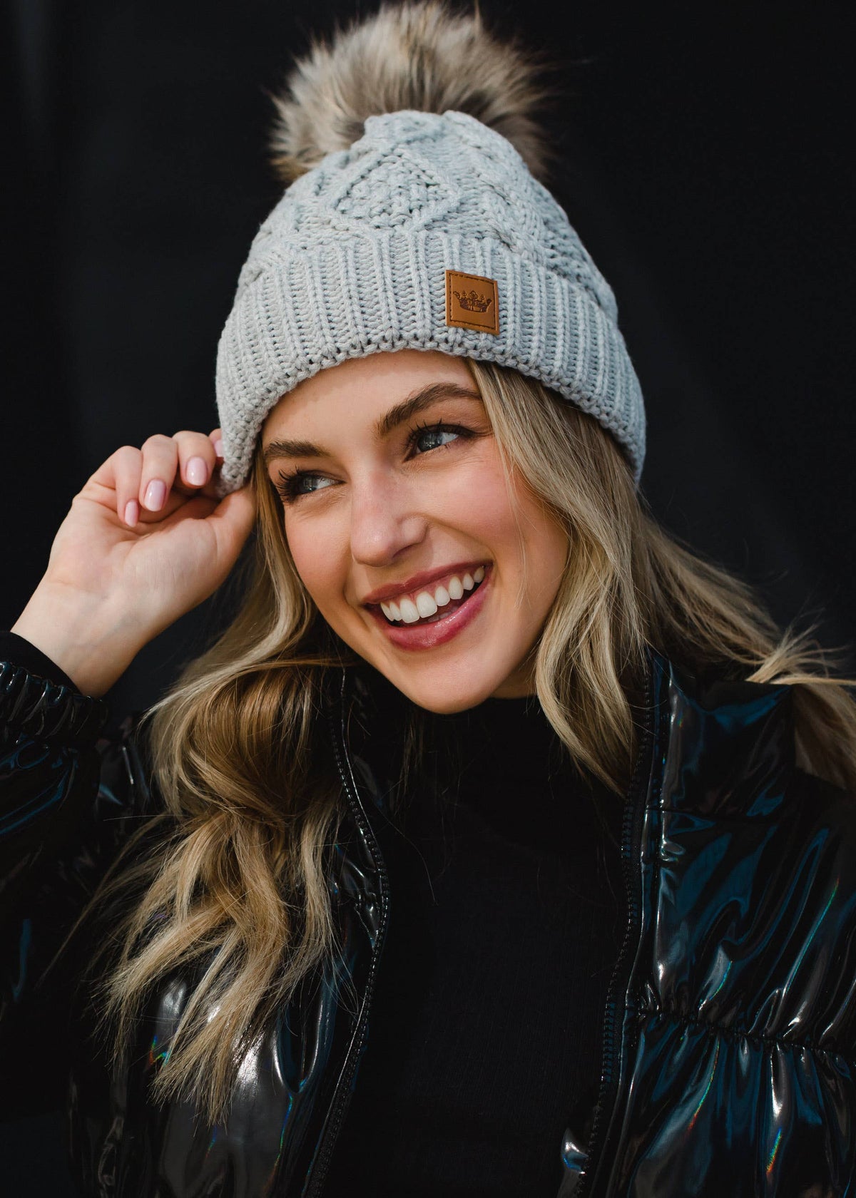 Light Gray Cable Knit Pom Hat-Lemons and Limes Boutique