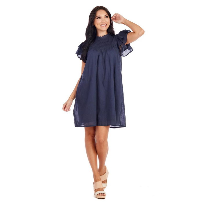 Navy Bowers Smocked Dress--Lemons and Limes Boutique