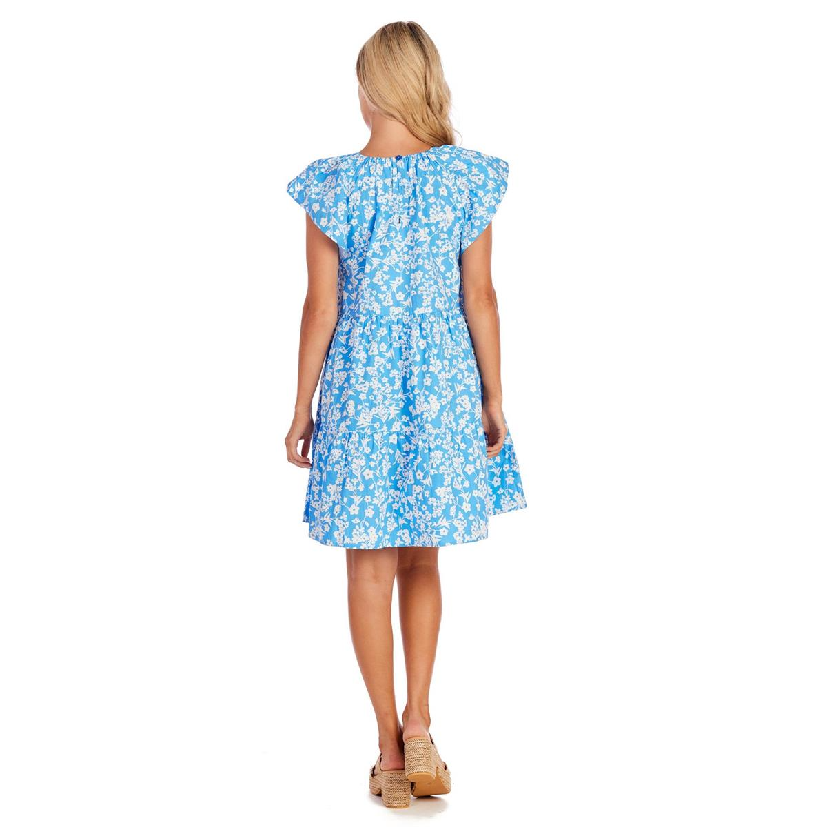 Blue Ditsy Floral Rachel Tiered dress-Lemons and Limes Boutique