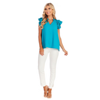 Teal Dahlia Ruffle Top--Lemons and Limes Boutique