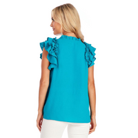 Teal Dahlia Ruffle Top--Lemons and Limes Boutique