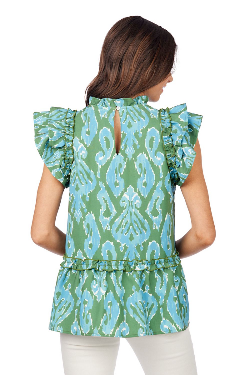 Sage Ikat Woody Flounce Top--Lemons and Limes Boutique