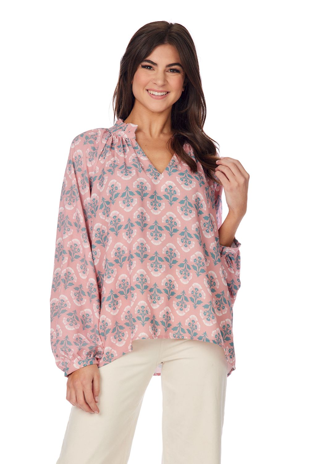 Blush Rose Block Print Warren Top--Lemons and Limes Boutique