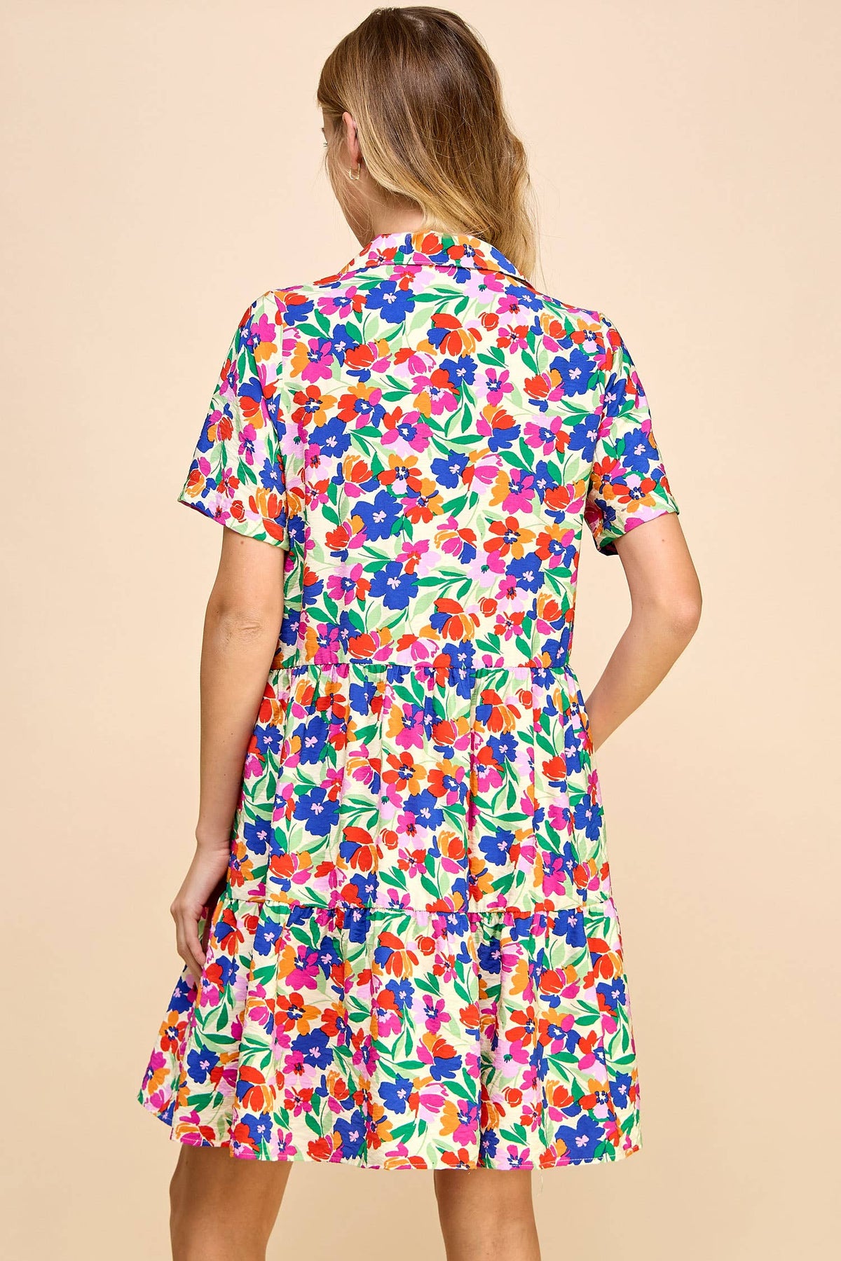 Two Layered Button Down Colorful Floral Dress-Lemons and Limes Boutique