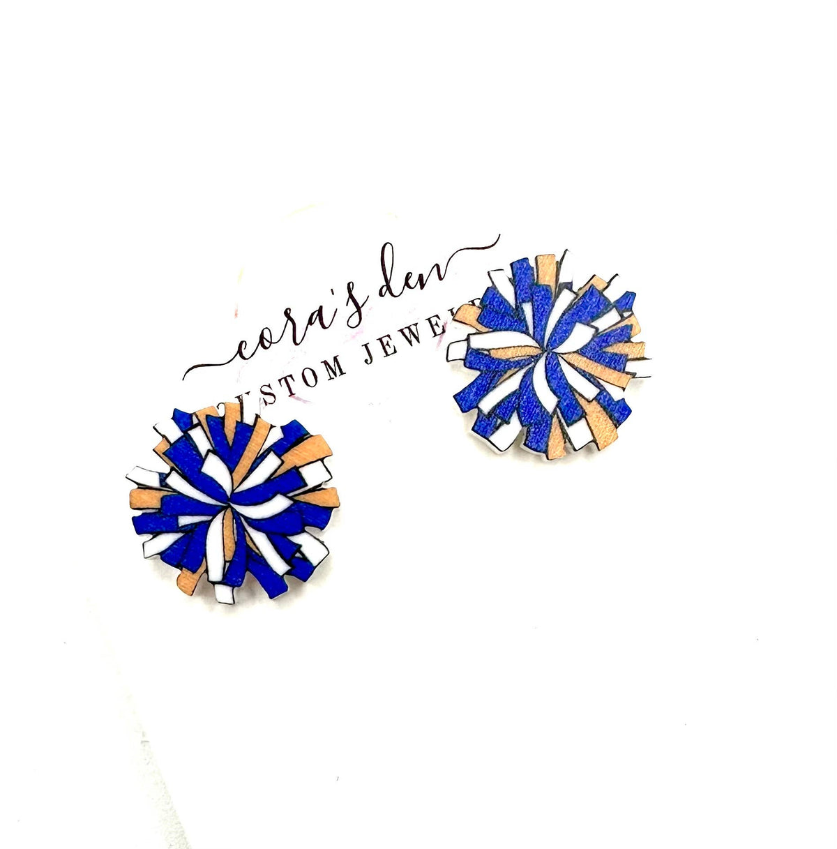 Pom Cheer Stud Earrings in Blue, Orange and White-Lemons and Limes Boutique