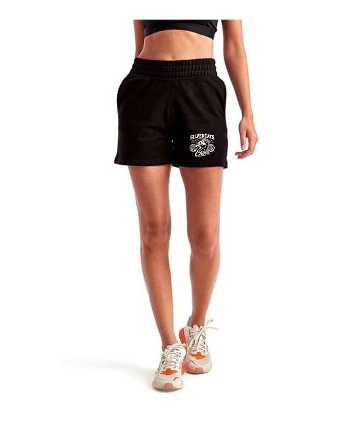 Silvercats Cheer in White Glitter on Black Fashion Shorts