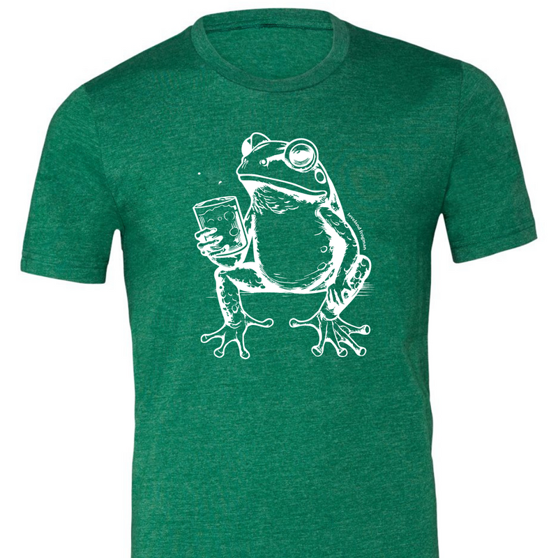 Loveland Frogman with Drink T-Shirt on Grass Green--Lemons and Limes Boutique