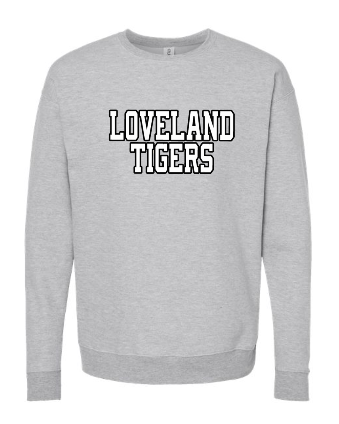 Loveland Tigers Two Color Block on Grey Crewneck (Youth and Adult)