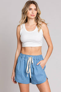 Women's Washed Denim Draw String Waist Shorts in Denim--Lemons and Limes Boutique