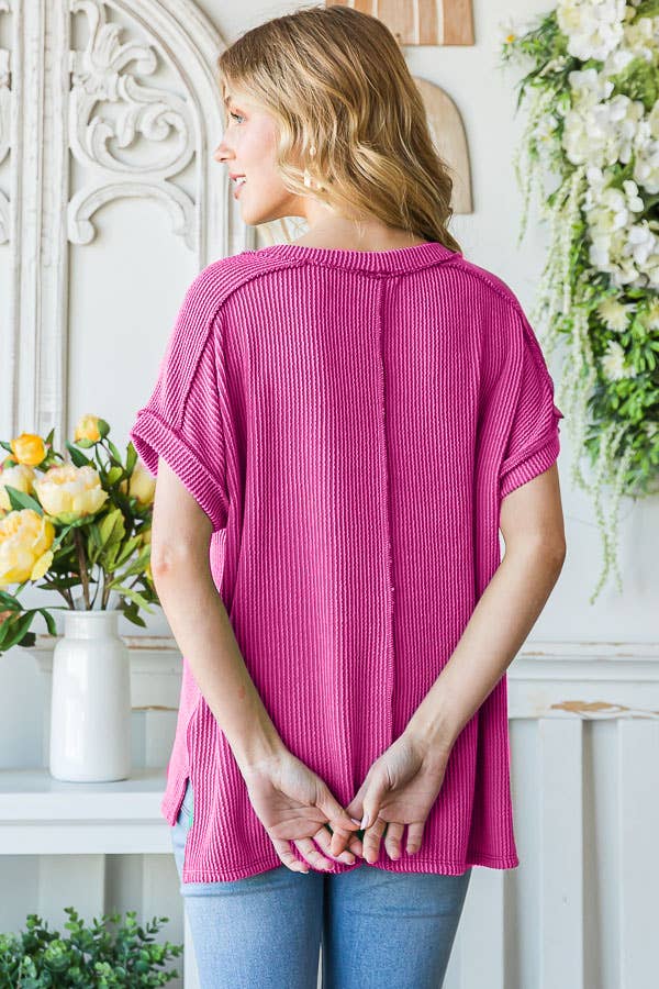 Solid Rib Tunic Top in Fuchsia--Lemons and Limes Boutique