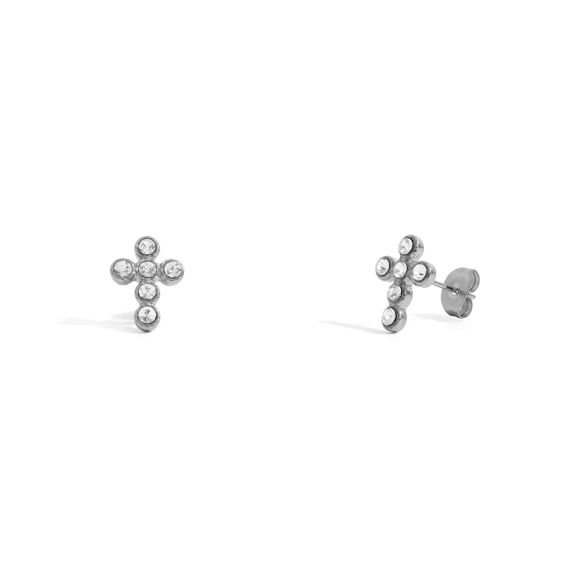 18K Gold PVD Stainless Steel Round Stone Cross Earrings-Stainless-Lemons and Limes Boutique