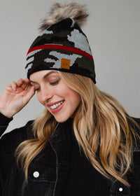 Green Camo w/ Red Stripe Hat-Lemons and Limes Boutique