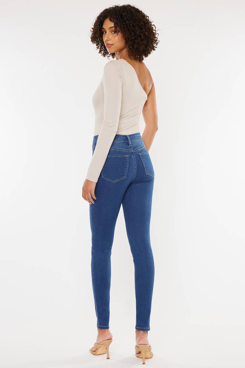 Luella High Rise Super Skinny Jeans in Medium Stone Wash by Kan Can USA--Lemons and Limes Boutique