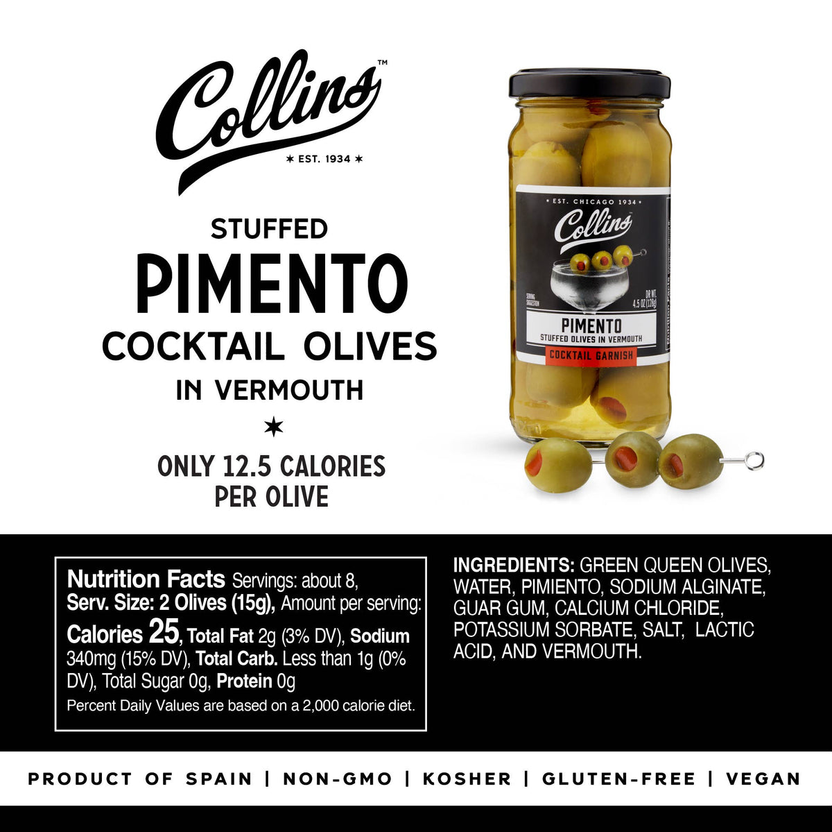 5 oz Vermouth Martini Pimento Olives by Collins--Lemons and Limes Boutique