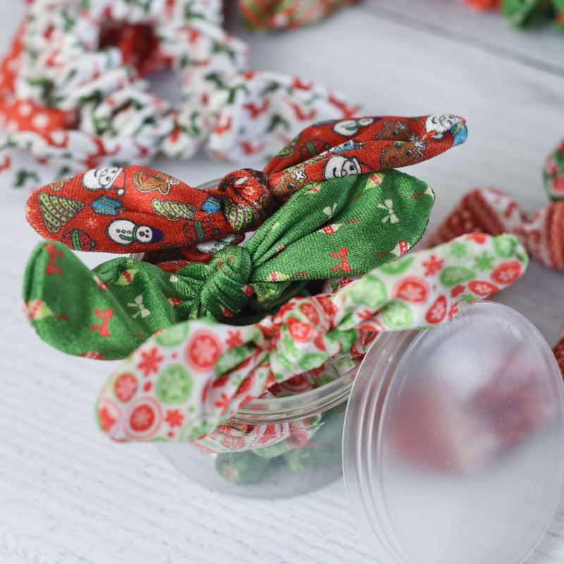 Holiday Hair Accessory Jars-3 Assorted Holiday Rabbit Ear Hair Scrunches-Lemons and Limes Boutique