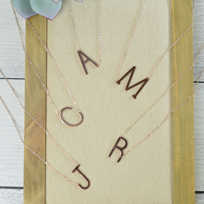 Large Letter / Initial Necklace Rose Gold-letter-Lemons and Limes Boutique