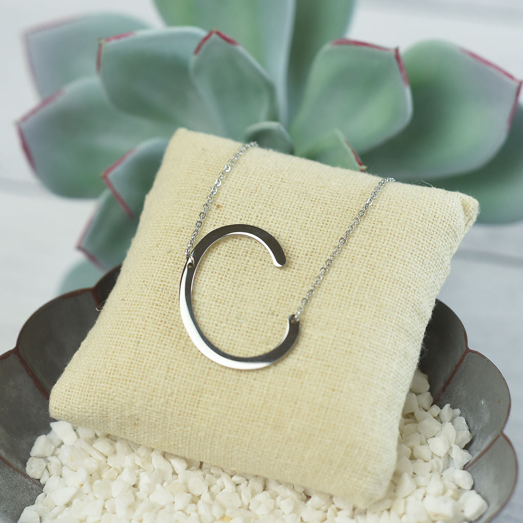 Large Letter / Initial Necklace In Silver-Necklace-Lemons and Limes Boutique