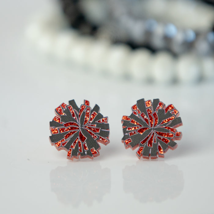 Cheer Pom Stud Earrings in Orange and Black--Lemons and Limes Boutique
