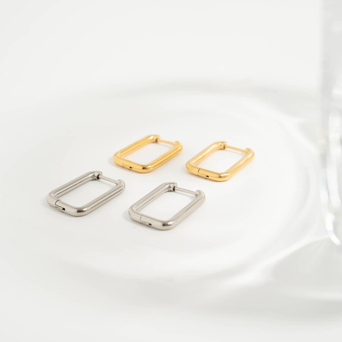 18K Gold PVD Rounded Rectangle Everyday Huggie Earrings: Stainless-Lemons and Limes Boutique