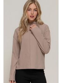Overlocked Seams Detail Brushed Rib Top in Mushroom-Lemons and Limes Boutique