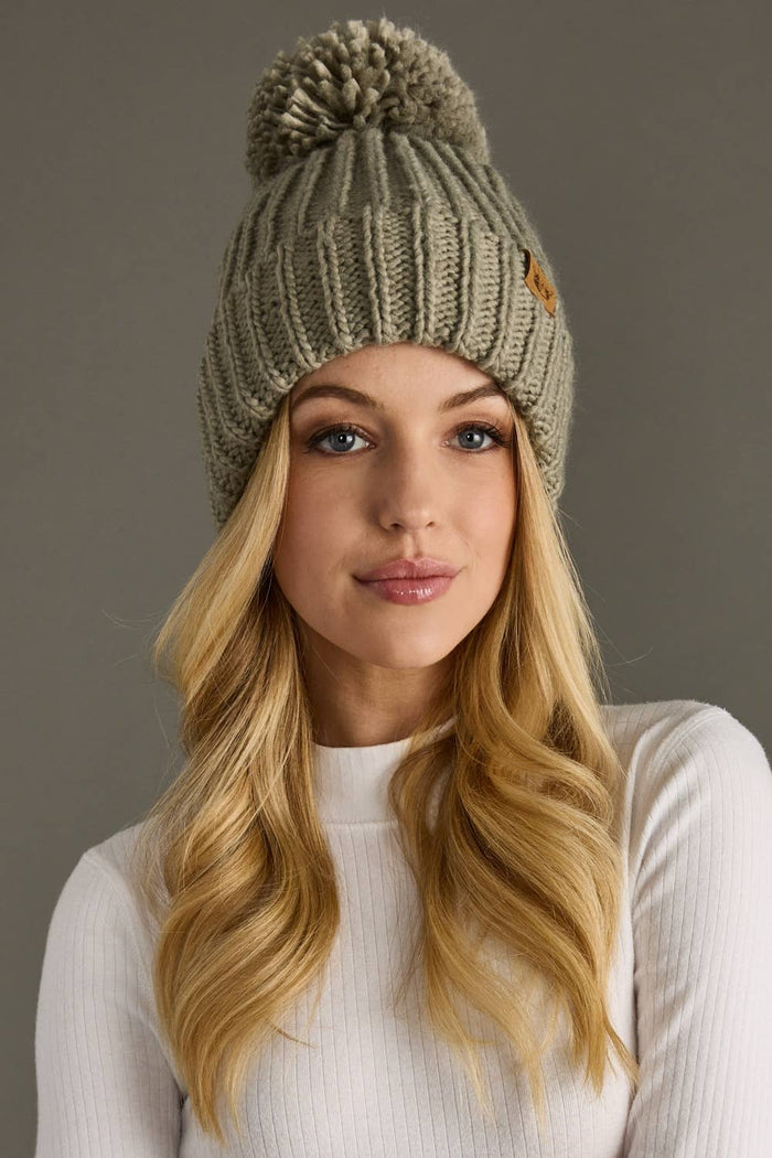 Dusty Sage Knit Pom Hat-Lemons and Limes Boutique