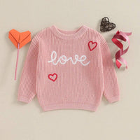 Valentine's Day ''LOVE'' Heart Embroidery Pullover Sweater in Pink--Lemons and Limes Boutique