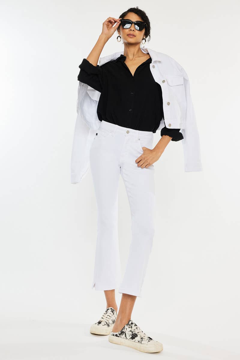 Bristol High Rise Kick Flare Jeans in White by Kan Can USA--Lemons and Limes Boutique