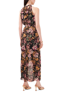 Georgette Printed Lined Tie Back Jumpsuit in Black Multi-Lemons and Limes Boutique