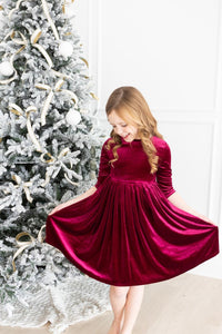 Cranberry Velvet Twirl Dress-Velvet Twirl Dress-Lemons and Limes Boutique