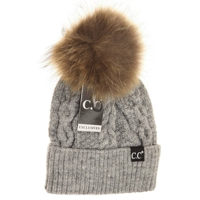 Black Label Special Edition Ribbed Cuff Fur Hat in Denim by C.C. Beanie--Lemons and Limes Boutique