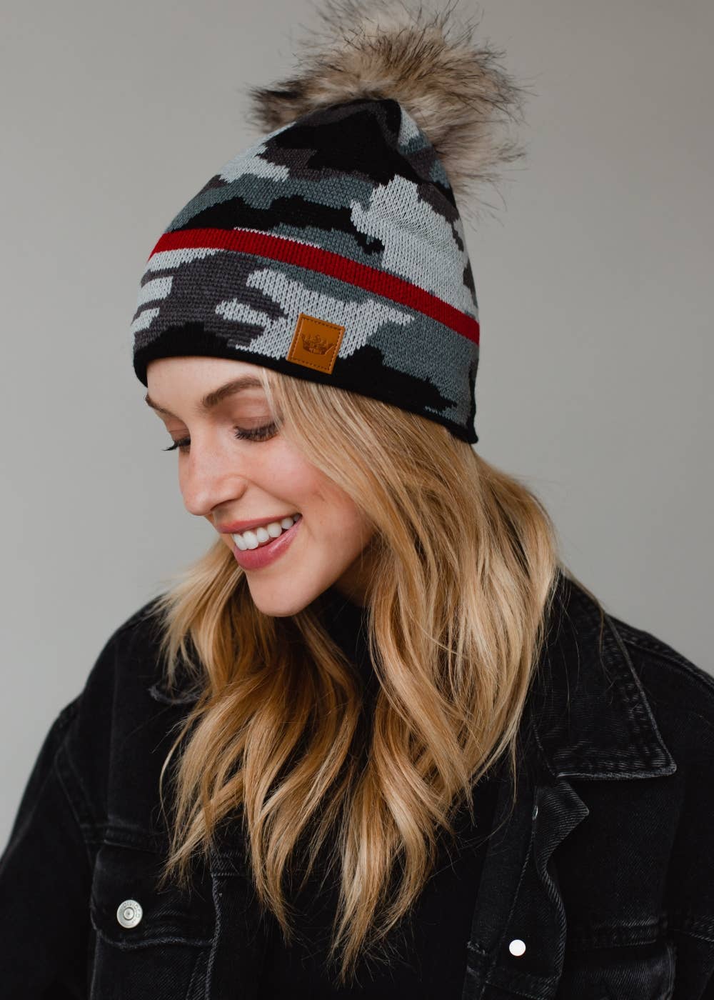 Grey Camo w Red Stripe Hat-Lemons and Limes Boutique