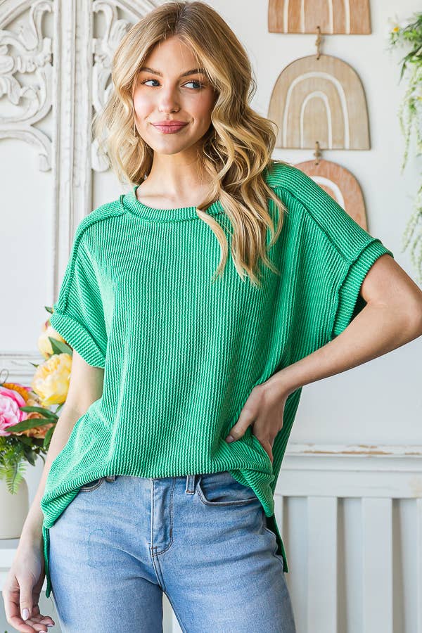 Solid Rib Tunic Top in Kelly Green--Lemons and Limes Boutique