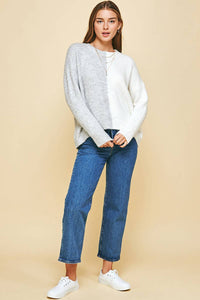 Split Colorblock Sweater in Ivory & Grey--Lemons and Limes Boutique