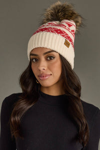 Cream & Red Patterned Pom Hat-Lemons and Limes Boutique