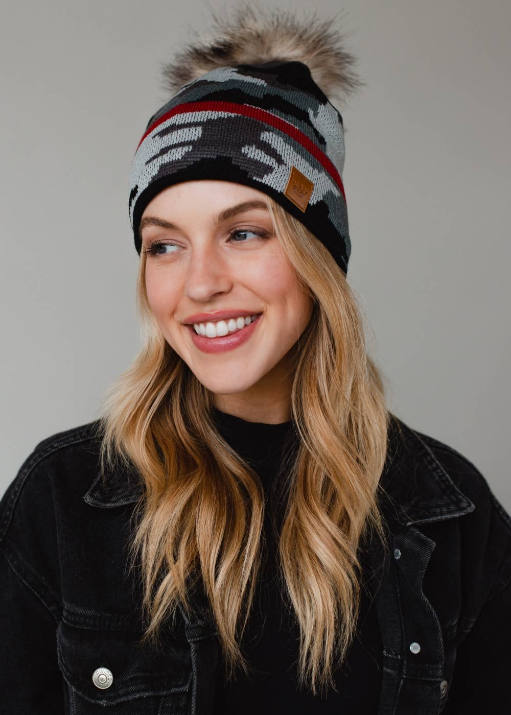 Grey Camo w Red Stripe Hat-Lemons and Limes Boutique