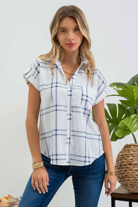 Plaid Short Sleeve Button Down Shirt in Blue-Lemons and Limes Boutique