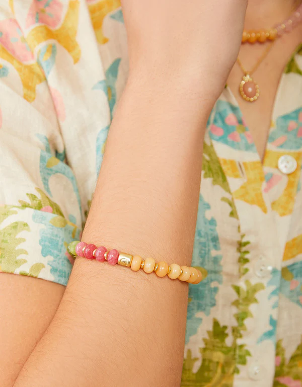 Stone Stretch Bracelet 10mm Pink/Green by Spartina-Lemons and Limes Boutique