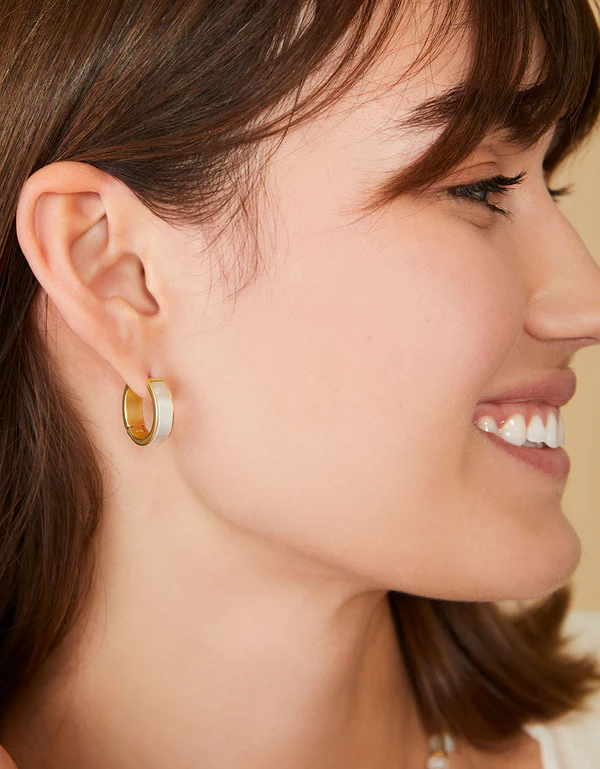 Mother-of-Pearl Midi Hoop Earrings in Gold by Spartina-Lemons and Limes Boutique
