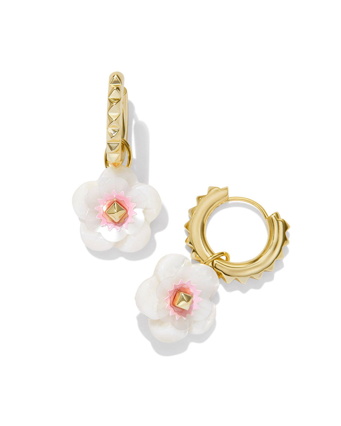 Deliah Huggie Earrings in Gold Iridescent Pink White Mix by Kendra Scott-Lemons and Limes Boutique