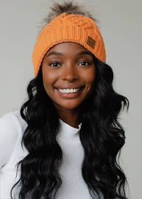 Light Orange Cable Knit Pom Hat-Lemons and Limes Boutique