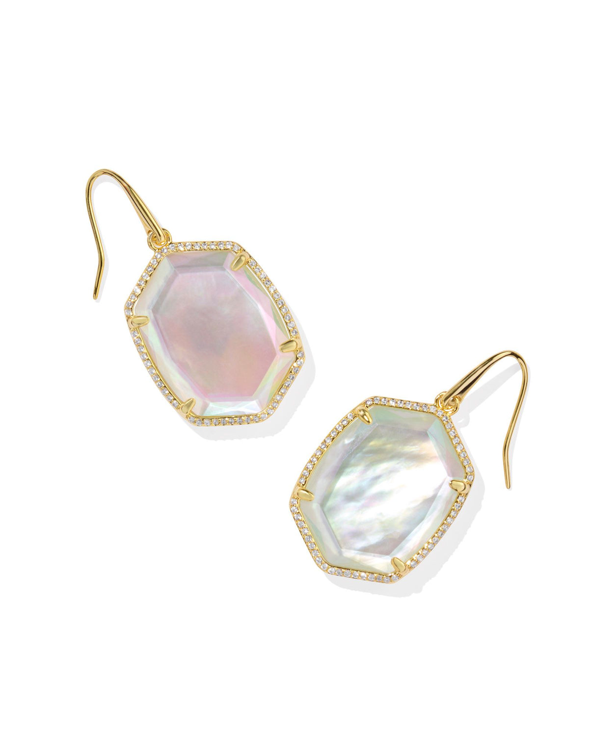 Daphne Pave Frame Drop Earrings in Gold Iridescent Ivory Illusion by Kendra Scott-Lemons and Limes Boutique