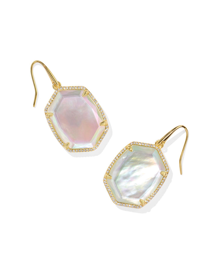 Daphne Pave Frame Drop Earrings in Gold Iridescent Ivory Illusion by Kendra Scott-Lemons and Limes Boutique