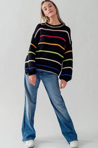 Stacy Multi Stripe Sweater - Ivory--Lemons and Limes Boutique
