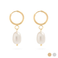 18K Gold PVD Freshwater Pearl Huggie Earrings: Gold