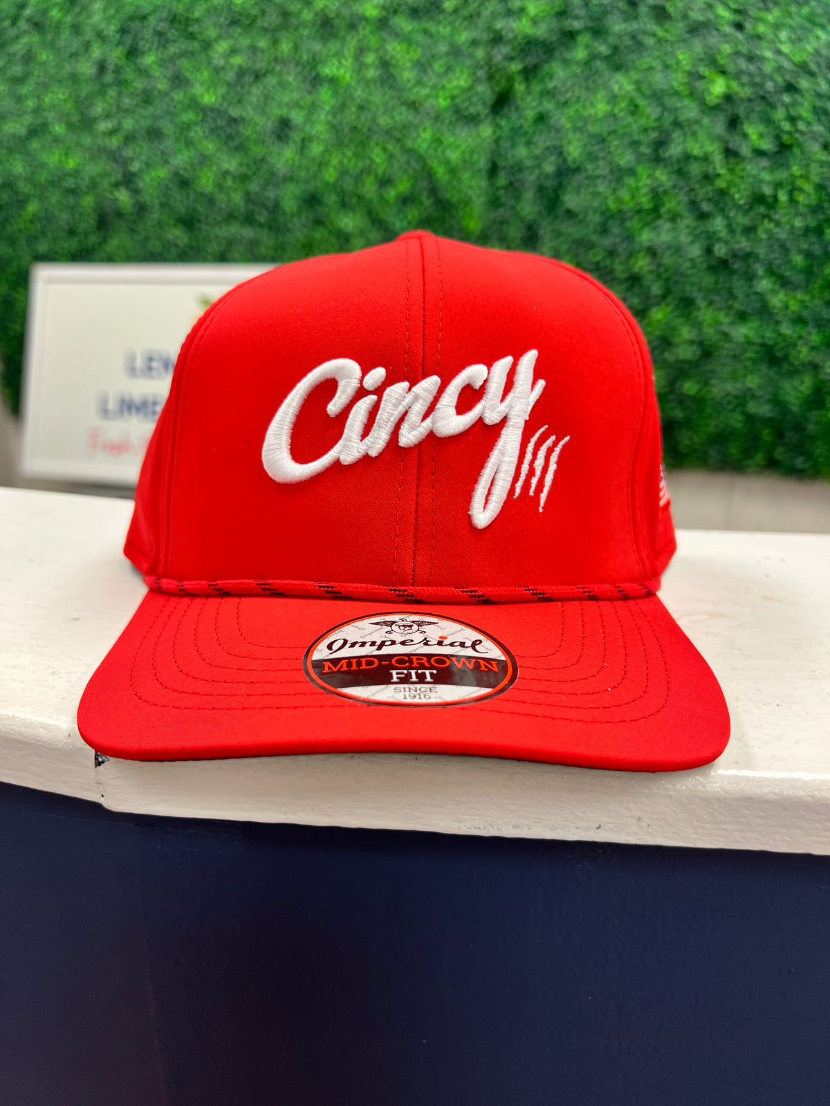 Mid-Crown In Red with Red and Black Rope and White Cincy by The Cincy Hat-Lemons and Limes Boutique