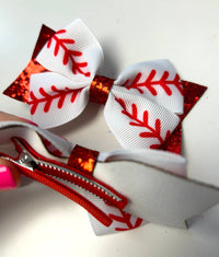 Baseball Red Glitter Bow-Lemons and Limes Boutique
