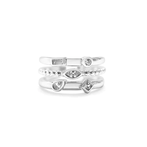 Triple Band Strand Ring in Silver Clear CZ--Lemons and Limes Boutique