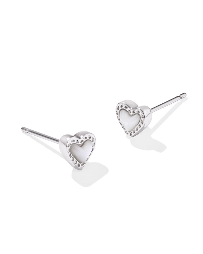 Mini Ari Heart Stud Earrings in Silver Ivory Mother of Pearl by Kendra Scott--Lemons and Limes Boutique