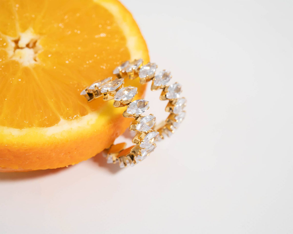 18K Gold PVD Stainless Steel Marquis CZ Stone Hoop Earrings-Lemons and Limes Boutique