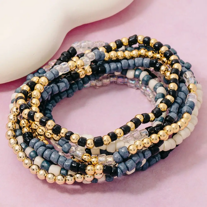 Assorted Blue Tones Seed Beaded Bracelets-Lemons and Limes Boutique